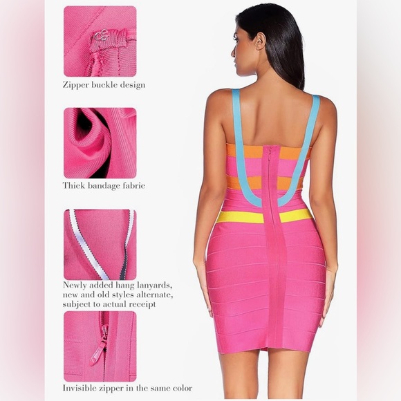 Aliyah Pink color block Bandage Dress - Picture 2 of 2